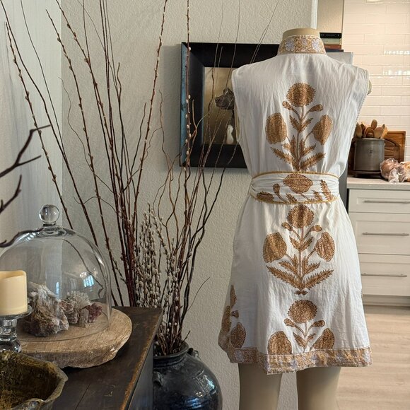 SUE SARTOR Hand Made Block Printed Brown&Cream Floral&Vines FLOUNCE DR. - Picture 12 of 12